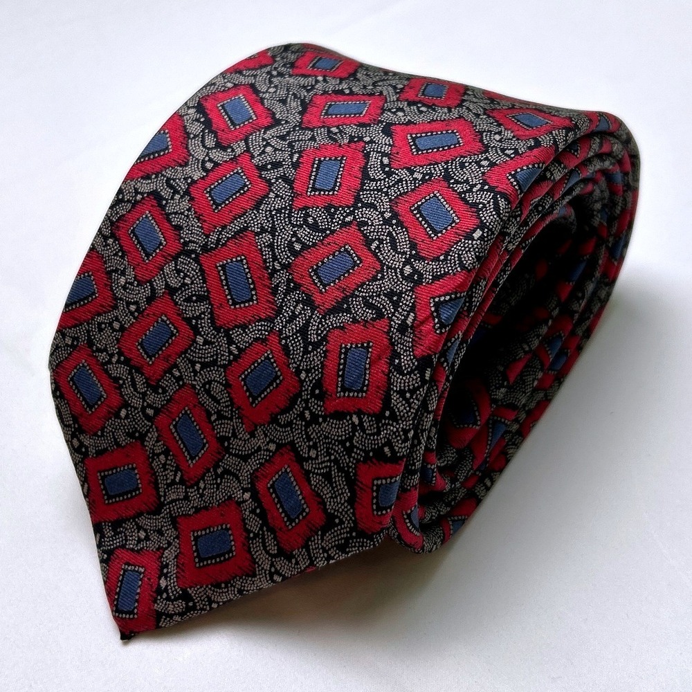 Charing Cross Mens Geometric Silk Hand Finished Necktie OS Red Blue Black Formal